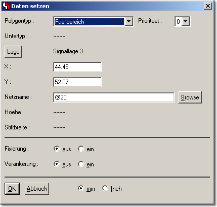 BAE Version 6.6: Layouteditor - Flachenf&uuml;llbereich: Dialog zur Elementbearbeitung